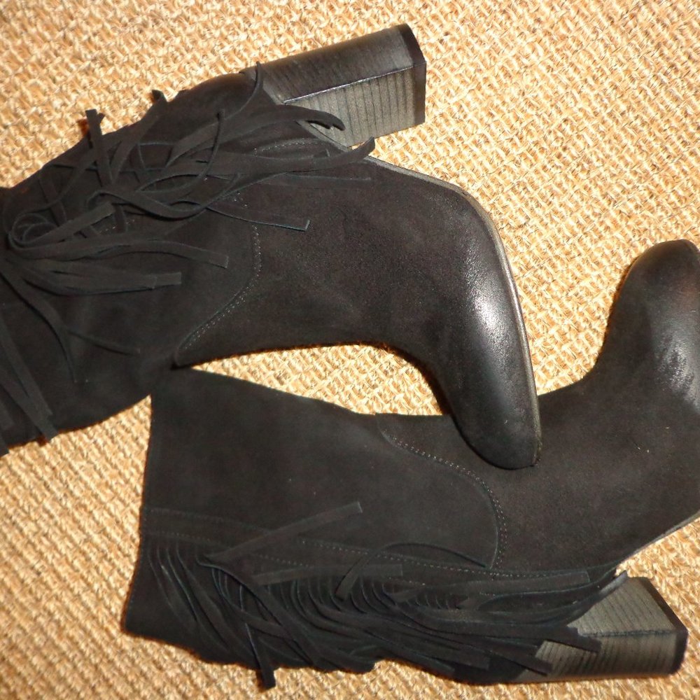 NIB Free People Wild Rose Slouch Boot Suede Leather Fringe Black NO DISCOUNTS!